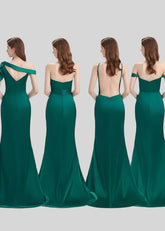 Camille | Elegance Mermaid Emerald Green Satin Maxi Bridesmaid Dress with Slit and Backless - Price #price_variant_lowest# - Emerald Green - PromDressClub